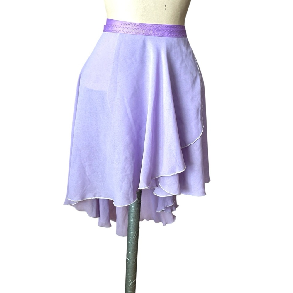 M Stevens Wrap Around Lilac & White Tie Ballet Asymmetrical Trim Skirt Size OS